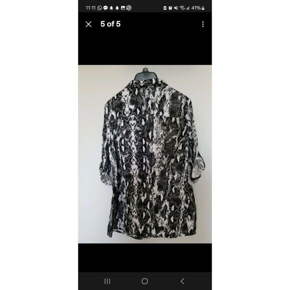 NWT Calvin Klein Black White Gray Animal Zebra Print Linen Shirt Jacket L $160 - Picture 4 of 4